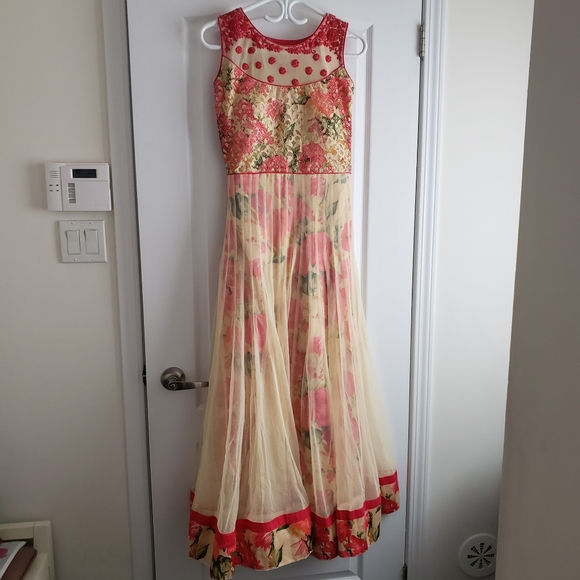 Indian Floral Net Full Length Anarkali Suit Dress - Picture 1 of 7